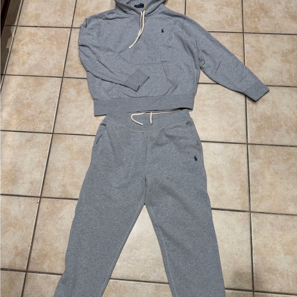 Ralph Lauren Heather Gray Hooded Sweatshirt and Jogger Set pants 👖 hoodie Sz L